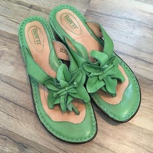 SALE! Born Green Leather Flower Wedge Sandals